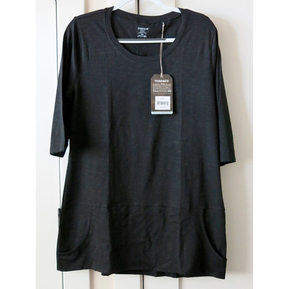 NWT $62 Toad & Co Ursa 3/4 Sleeve Tunic Minimalist Eco Black Stretch - L